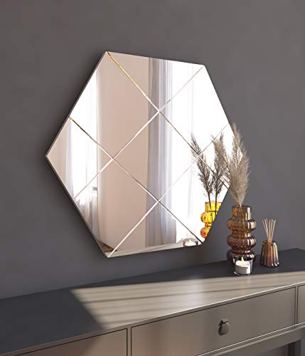 moebel17 Assa 5668 Wall Mirror Bathroom Mirror Hallway Mirror Cosmetic Mirror Frameless Checked Design Transparent Modern 70 x 60 x 2.2 cm