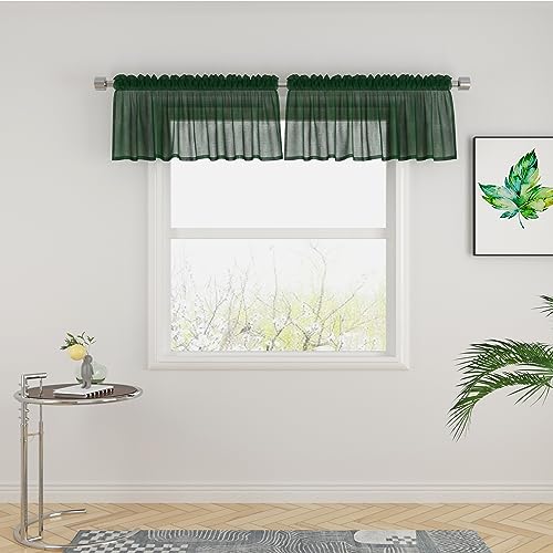 Green Sheer Tier Curtains 16 inches Long Voile Kitchen Tiers over Sink Cafe Curtains Bathroom Basement Short Small Mini Curtain Panels for Door Caravan Cabinet Half Window Curtains 2 Panels Rod Pocket