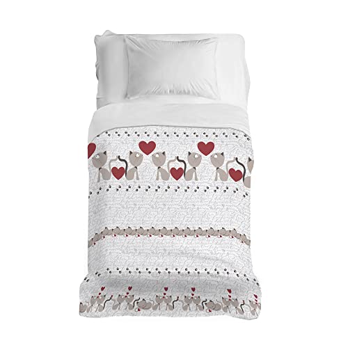 PENSIERI DELICATI Bedspread 170 x 280 cm, Single Sheet 100% Cotton Pique, Ideal as a Furniture Cover, 1 Square Bed Blanket, Beige Kittens, 100% Made in Italy