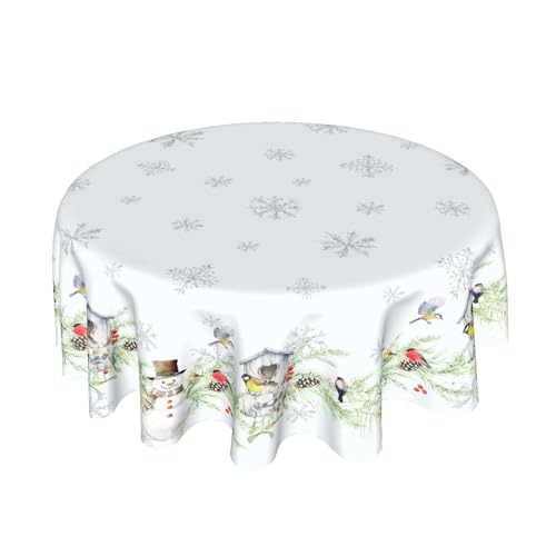 Winter Xmas Tablecloth White Winter Snowman Round Tablecloth 60inch Merry Christmas Tablecloth Round Winter Table Cloth Snowflake Table Cover for Home Kitchen Dinner Holiday Party Indoor Outdoor Decor