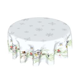 Winter Xmas Tablecloth White Winter Snowman Round Tablecloth 60inch Merry Christmas Tablecloth Round Winter Table Cloth Snowflake Table Cover for Home Kitchen Dinner Holiday Party Indoor Outdoor Decor