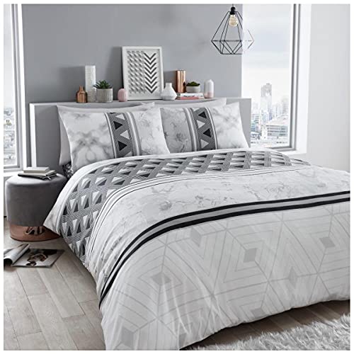 Luxurious Marble Stripes Bed Set with Duvet Cover and Pillow Cases, Polyester-Cotton, [ King - Grey ]