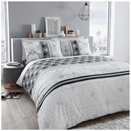 Luxurious Marble Stripes Bed Set with Duvet Cover and Pillow Cases, Polyester-Cotton, [ King - Grey ]