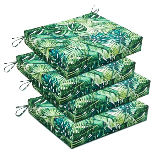 "downluxe Outdoor/Indoor Waterproof Square Corner Seat Cushion for Patio Garden Funiture, 18.5"" x 16"" x 3"", Palm Leaves, 4 Pack"