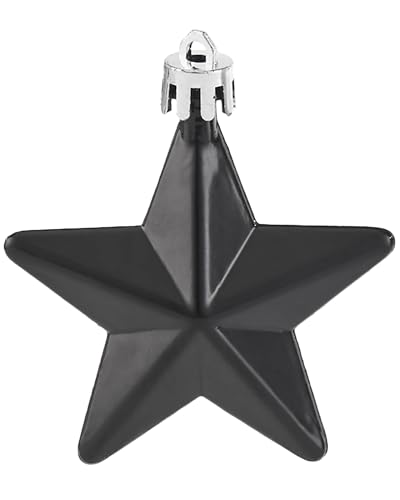 Set of 6 Star Christmas Tree Decorations, Black, 7.5 cm