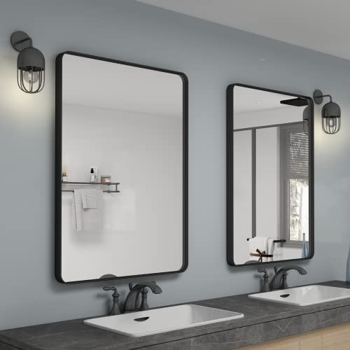 CHARMOR 2 Pack of 24x36 Inch Black Metal Framed Bathrrom Mirror