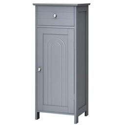 CASART Bathroom Storage Cabinet, Single Door Floor Standing Cupboard with Drawer & Adjustable Shelf, Wooden Display Sideboard Unit for Living Room Toilet Bedroom (Grey, 7-Position Adjustable)