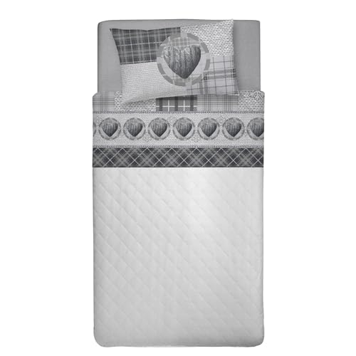 PENSIERI DELICATI Single Bed Sheet Set, 100% Cotton, 90 x 200 cm Single Bed Sheet Set, Includes Bottom Sheet, Top Sheet and 1 Pillowcase, Made in Italy, Grey Lovely Check Pattern