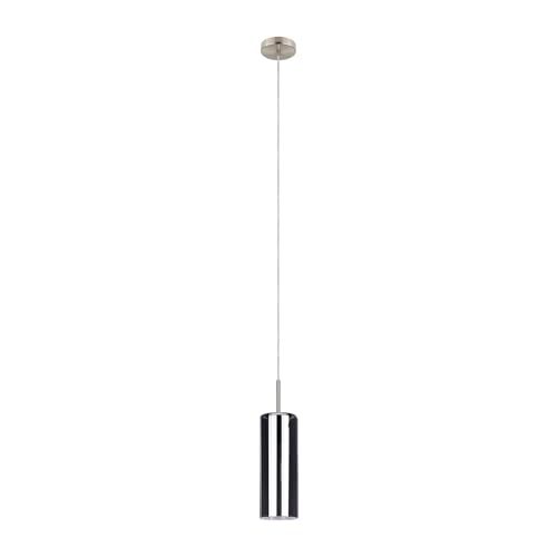 Eglo Pendant lamp Selvino, 1-Light Ceiling Light Hanging, Smoked Glass in Black Coated and Silver Steel, E27 Socket, Dining Table Fixture