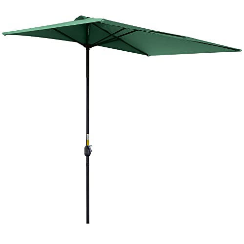 Outsunny Balcony Half Parasol Semi Round Umbrella Patio Crank Handle (2.3 m, Green)- NO BASE INCLUDED