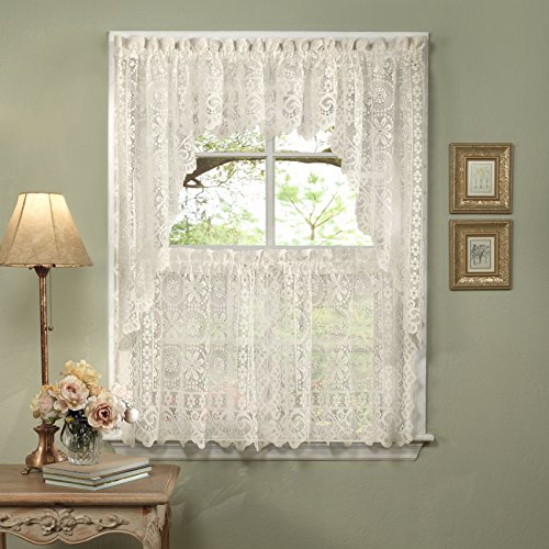 "Sweet Home Collection Panels Sheer Rod Pocket Unique Styles and Prints, Polyester, Hopewell Cream, 38"" W x 60"" L (Pack of 5)"