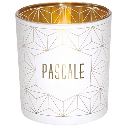 Draeger Paris – Pascal Name Tealight Holder in White Glass and Gold, H8 x L7.5 cm