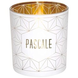 Draeger Paris – Pascal Name Tealight Holder in White Glass and Gold, H8 x L7.5 cm