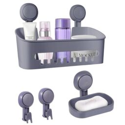 Uten Suction Cup Shower Caddy, Soap Dish, Hook, Removable Storage Basket
