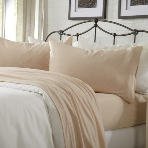 Great Bay Home Cotton Jersey Knit Queen Sheet Set - Ultra-Soft, Stretchy, Heathered Melange Tan Bed Sheets - Cozy, Soft T-Shirt Sheet & Pillowcase Set