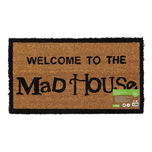JVL Eco-Friendly Novelty Latex Backed Coir Entrance Door Mat, Mad House Design