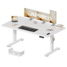 JUMMICO Height-Adjustable Desk 160 x 80 cm with Cable Tray, Height Adjustable Electric Standing Desk with USB Socket, Computer Desk, Ergonomic Standing Seat Table, Office Table, White