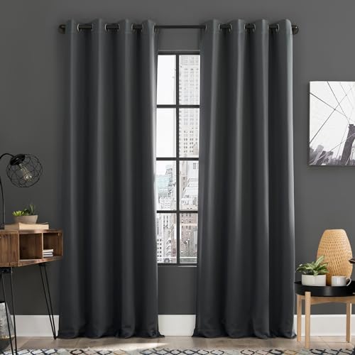 "Sun Zero Soho 2-Pack Energy Saving Noise Reducing Blackout Grommet Curtain Panel Pair, 54"" x 108"", Charcoal Gray"