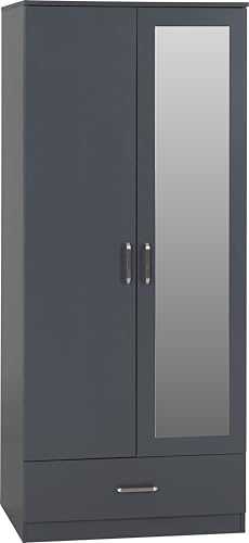 Seconique Dakota 2 Door 1 Drawer Mirrored Wardrobe In Dark Grey