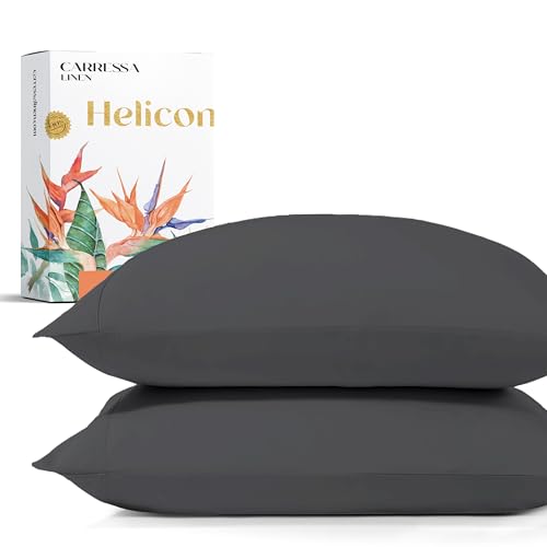Carressa Linen 100% Egyptian Cotton Pillow Cases Standard/Queen Size Set of 2 - Luxury 1500 Thread Count Sateen Dark Grey Pillow Cases, Silky Soft Cotton Pillowcases Fits Standard & Queen Pillows