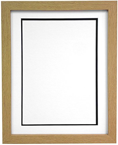 "H7 Oak Picture Photo Frame With White and Black Double Mount 14""x11"" for Pic Size 12""x8"""