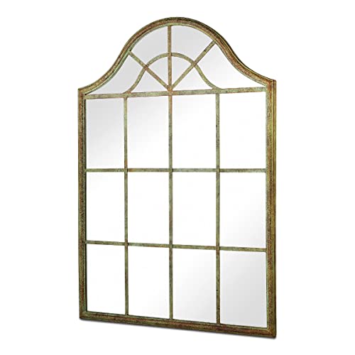 MirrorOutlet Large Metal Rustic Arched Shaped Window Garden Outdoor Mirror New 92cm X 63cm, Green (GM089)
