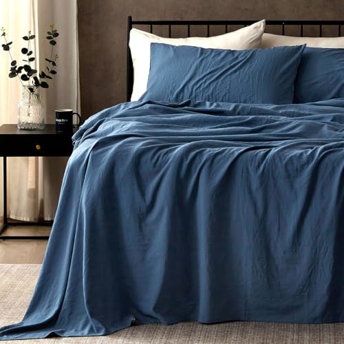 SLEEP ZONE Bed Sheets - Twin Sheets Set for Bed - Washed Microfiber - 3 Piece Hotel Luxury Bedding Sheets with Fitted Sheet, Flat Sheet & 1 Pillowcases - Deep Pocket (Navy)