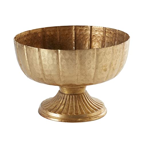 Accent Decor Distressed Gold Metal Compote Bowl - Gold Compote Vase l Lita Metal Vase l Indoor and Outdoor Compote for Any Event