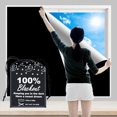 "100% Blackout Blind Curtains Window Cover [𝟏𝟓𝟕""𝐱 𝟓𝟗"" XXL ] [DIY Cut to Any Size or Shape] [Hook & Loop Tabs][ Portable Bags for Travel] [Light & UV Blocking ]for House,Baby Nursery,Apartment"