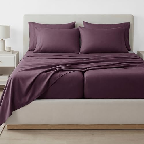 "Southshore Fine Living, Inc. Deep Pocket Split King Bed Sheets Set, 7-Piece Ultra Soft and Comfy Microfiber Sheets with Two 21"" Deep Fitted Sheets, Oversize Flat Sheet, 4 King Pillow Cases, Purple"