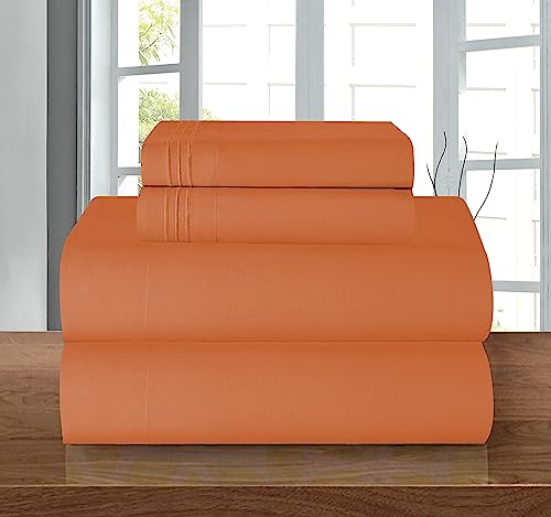 "Elegant Comfort, Luxury 1500 Hotel Quality Microfibre 4 Piece Sheet Set - Anti Wrinkle - Full Fitted Sheet - 16"" Deep Pocket - Coral"