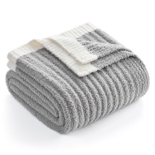 Snuggle Sac Fluffy Grey Blanket Twin Size, Soft Luxurious Knit Fuzzy Microfiber Blankets for Couch, Sofa, Bed, Grey, 60x80 inches