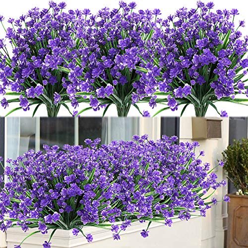 ArtBloom 20 Bundles Outdoor Artificial Fake Flowers UV Resistant Shrubs Plants, Faux Plastic Greenery for Indoor Outside Hanging Plants Garden Porch Window Box Home Wedding Farmhouse Decor (Purple)