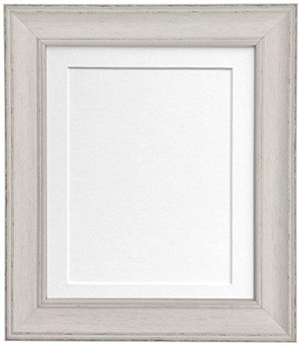 Scandi Distressed Pale Grey Picture Photo frame with White Mount and Backing Board 14 x 11 For Image Size 10 x 8 inch