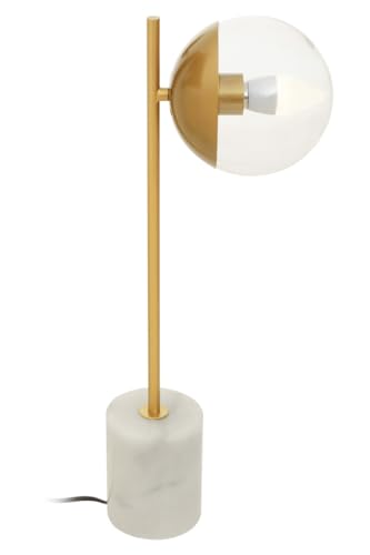 Premier Housewares Chrome Finish Table Lamp Desk Lamp Contemporary White Marble Base Lamp with Clear Glass Globe Shade White Desk Lamp 15 x 56 x 22 cm