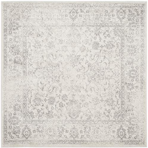 Safavieh Distressed Rug for Living Room, Dining Room, Bedroom - Adirondack Collection, Short Pile, in Ivory and Silver, 160 x 160 cm