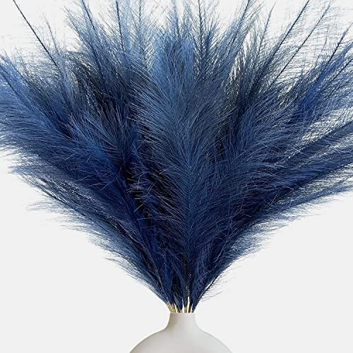 "Pusuny 7 PCS Faux Pampas Grass, 23"" Small Pompous Grass in Table Vase Decor for House, Office, Bohemia Wedding Flower, 7 Fluffy Branches - Each Stem Reed Grass for Vase Filler Living Room (Blue)"