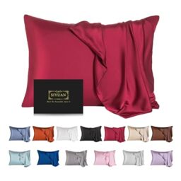 Mulberry Silk Pillowcase for Hair and Skin,Standard Size Cooling Silk Pillow Case with Hidden Zipper,Allergen Proof Dual Sides Soft Breathable Smooth Silk Pillow Cover for Women(Standard,Dark Red)