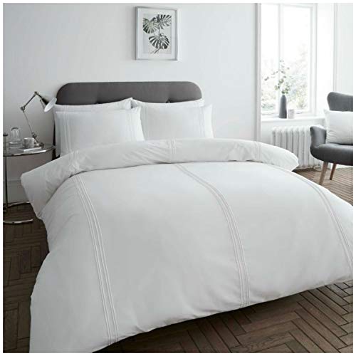 GC GAVENO CAVAILIA Luxury Duvet Set Plain Dyed Pleated Quilt Cover Bedding, Polyester, 50% Cotton, White, Superking