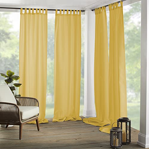 Elrene Home Fashions Matine Solid Tab-Top Indoor/Outdoor Curtain Panel, 52 inches X 95 inches, Yellow