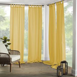 Elrene Home Fashions Matine Solid Tab-Top Indoor/Outdoor Curtain Panel, 52 inches X 95 inches, Yellow