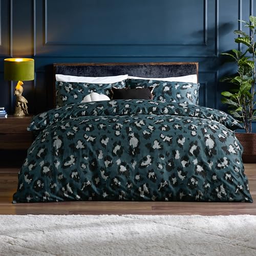 furn. True Leopard Printed Duvet Set - Single - Slate, Blue