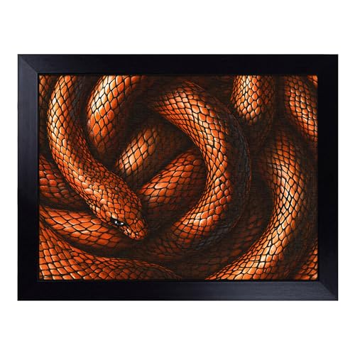 Lap Tray with Bean Bag Cushion, Python Snake - Handmade in the UK, Raised Wooden Edge, Padded Cushion, Heat-Resistant Wipe-Clean Surface, for Meals, Laptops and Crafts