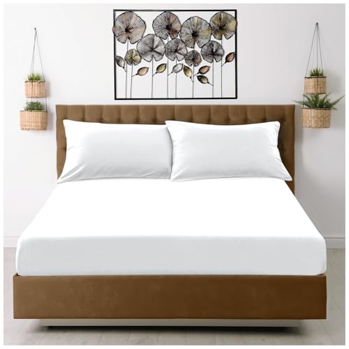 GC GAVENO CAVAILIA Microfiber Fitted Bed Sheet - Hypoallergenic Soft Bedding Sheets - (15 inch) 38cm Deep Fitted Sheets Double Bed - Fade Resistant Plain Bottom Sheet, 138 x 190cm, White