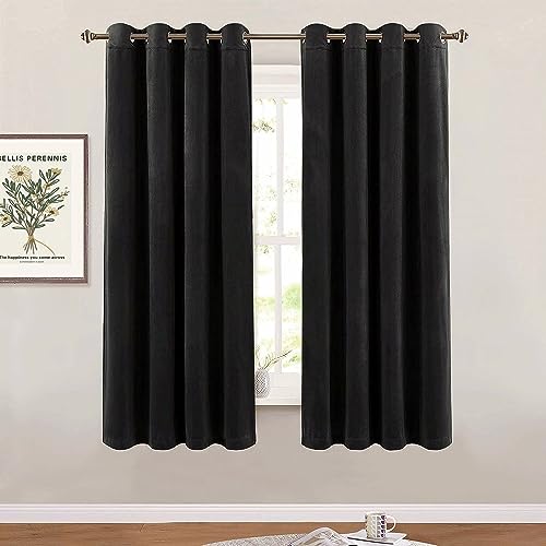 SMILETIME Black 63 in Long Velvet Curtains with Grommet, Thermal Insulated Super Soft Privacy Noise Reducing Light Filtering Velvet Curtains for Living Room, 2 Panels, Each 52 x 63 inches Long