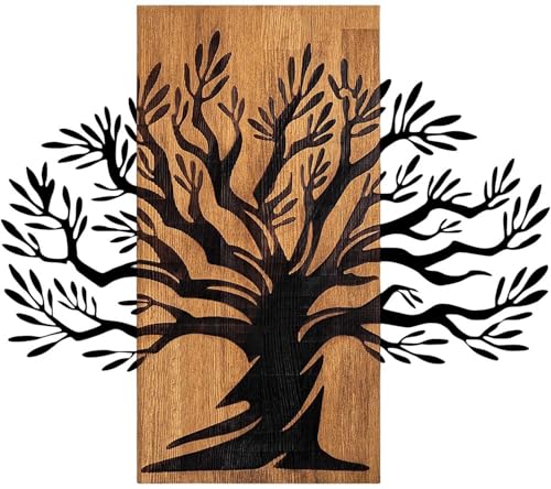 Elegant Decorative Wooden Wall Accessory, 58 x 67 cm, 50% Wood (3 cm Thick) & 50% Metal, Unique Walnut & Black Finish, Perfect for Modern Decor