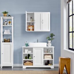 Yaheetech Bathroom Wall Cabinet, 3 Doors, 75 × 31 × 60 cm, White