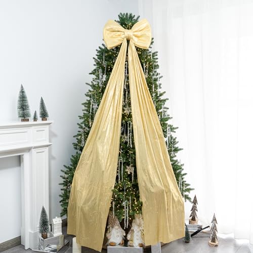 Hismir Christmas Tree Topper Bow???67x16 Inch Extra Large Room Decor Ribbon Bow for Wedding Engagement Birthday Party???Giant Xmas Bow Decorations for Home Wreath Door Wall(Gold)