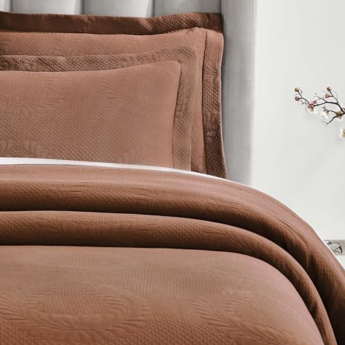 Superior 3 Piece Cotton Bedspread Set, Home Bed Decor, Decorative Bed Spread, 2 Pillow Shams, Medium Weight Blanket, Matelasse Coverlet, Bedding Essentials, Peploi Collection, King, Burnt Orange