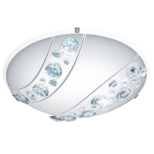 EGLO Nerini LED Ceiling Light, 1-Bulb Ceiling Light, Classic, Living Room Lamp Made of Metal, Glass with Crystals in White, Black, Clear, Bedroom Lamp, LED Hallway Lamp, Neutral White